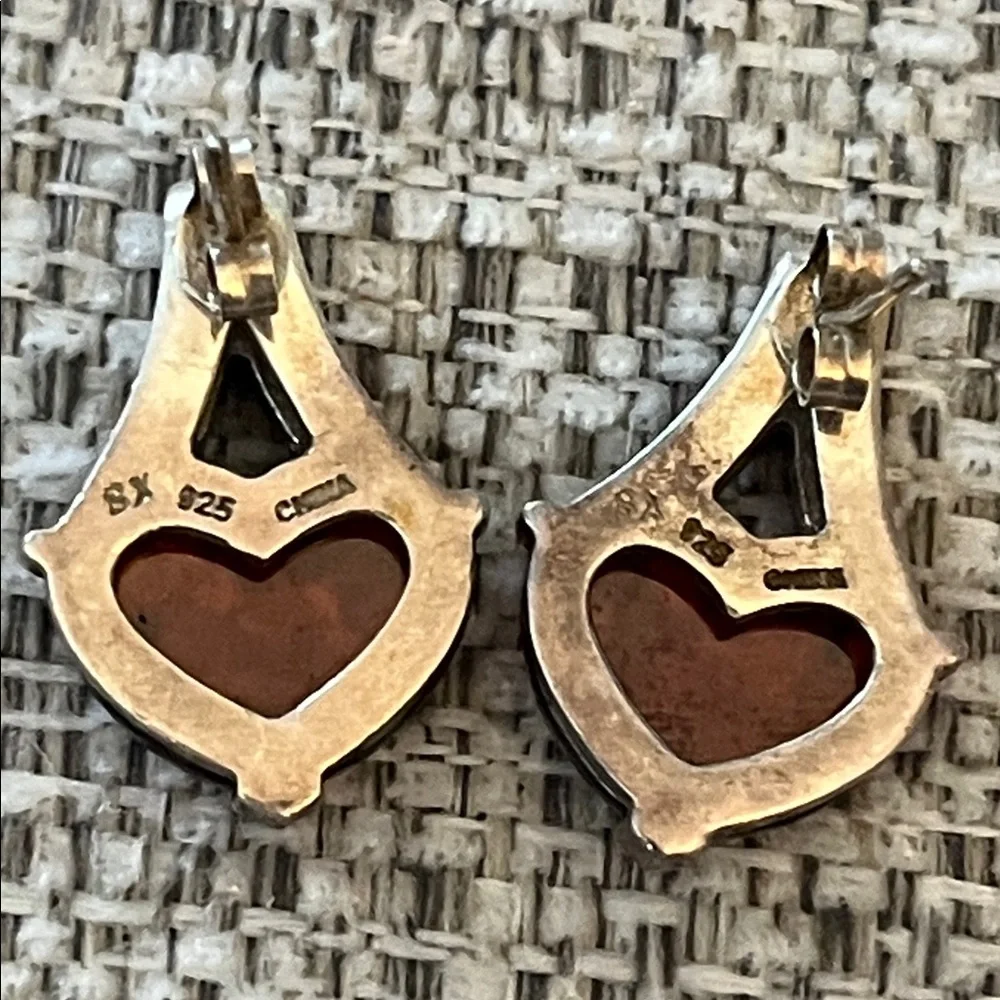 Vintage Heart Garnet Cabochon Sterling Silver‎ Necklace & Earrings - Picture 7 of 7